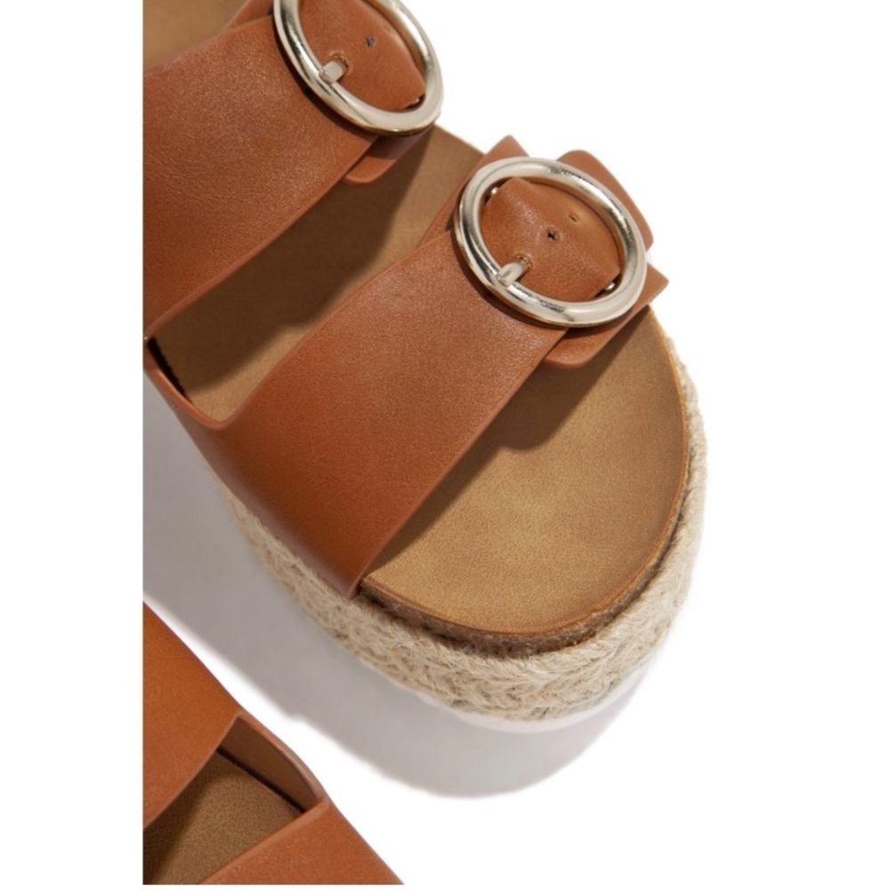 Adjustable Tan Double Buckle Espadrille Platform - Picture 5 of 9